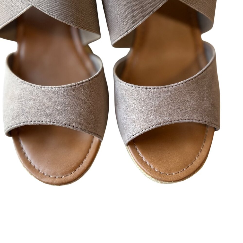 Ana Nautical Beige Elastic Strap Wedge Sandals 3.5" Heel Womens Size 11M - Picture 6 of 14